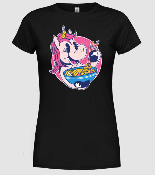 Unicorn Ramen model negru pe tricou