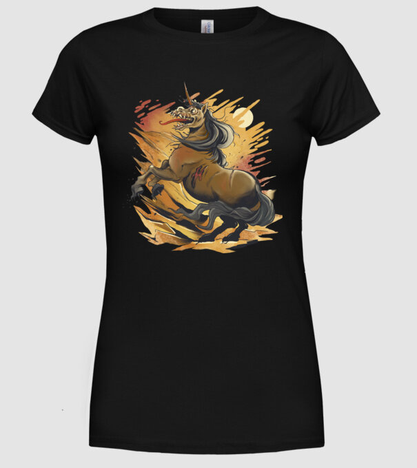 Unicorn Zombie model negru pe tricou