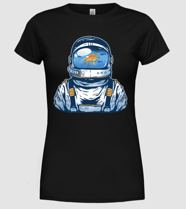 Peștișor auriu Astronaut model negru pe tricou