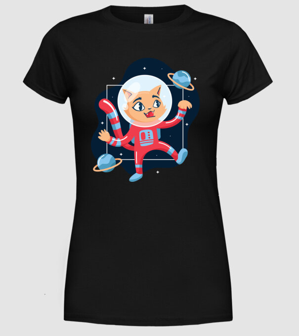 Pisică Astronaut model negru pe tricou