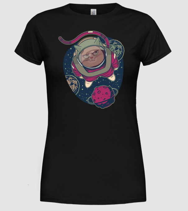 Pisică Astronaut model negru pe tricou