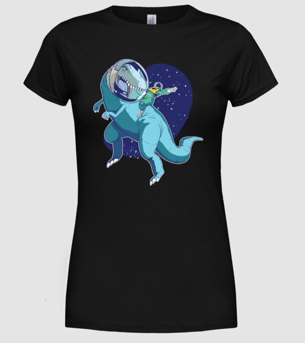 Astronaut Dinozaur T rex model negru pe tricou