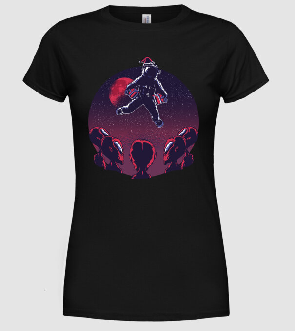 Moș Crăciun Astronaut model negru pe tricou