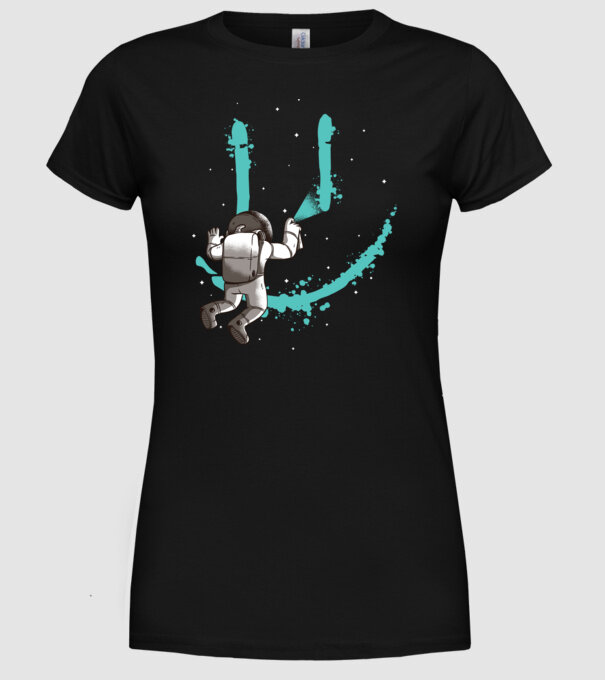 Astronaut Smiley Graffiti model negru pe tricou