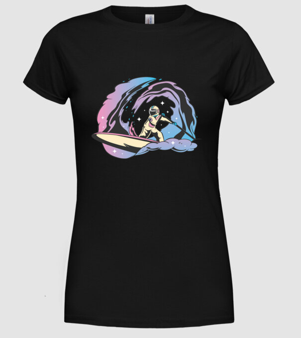 Surf Astronaut model negru pe tricou