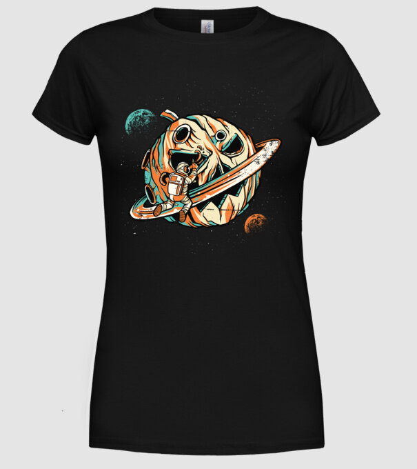 Astronaut cap de dovleac de Halloween model negru pe tricou