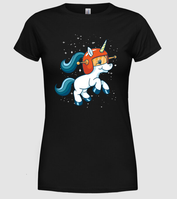 Unicorn Astronaut model negru pe tricou