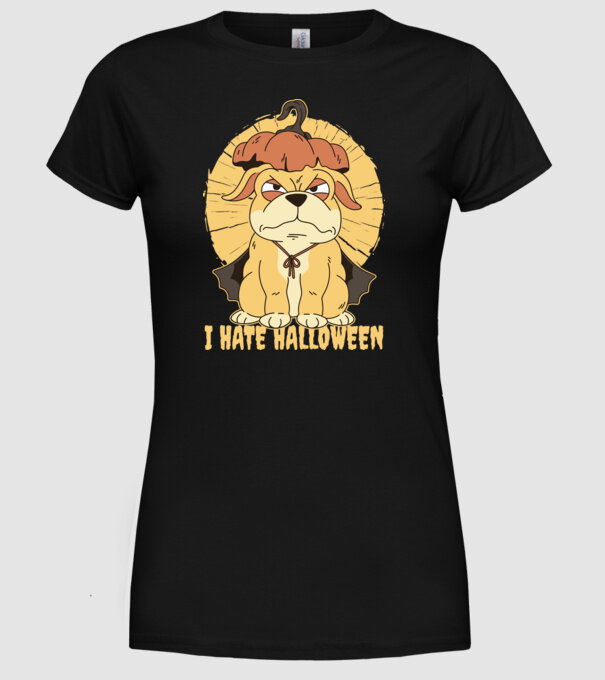 Urăsc Halloween cu câine model negru pe tricou