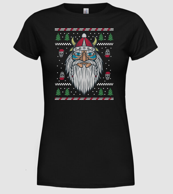 Moș Crăciun viking Pulover urât model negru pe tricou