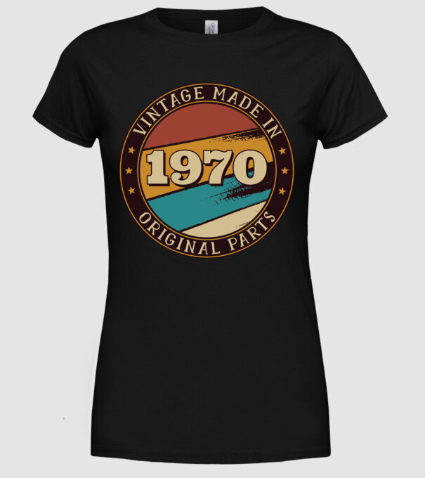 Vintage Made in 1970 Original Parts Retro Birthday model negru pe tricou