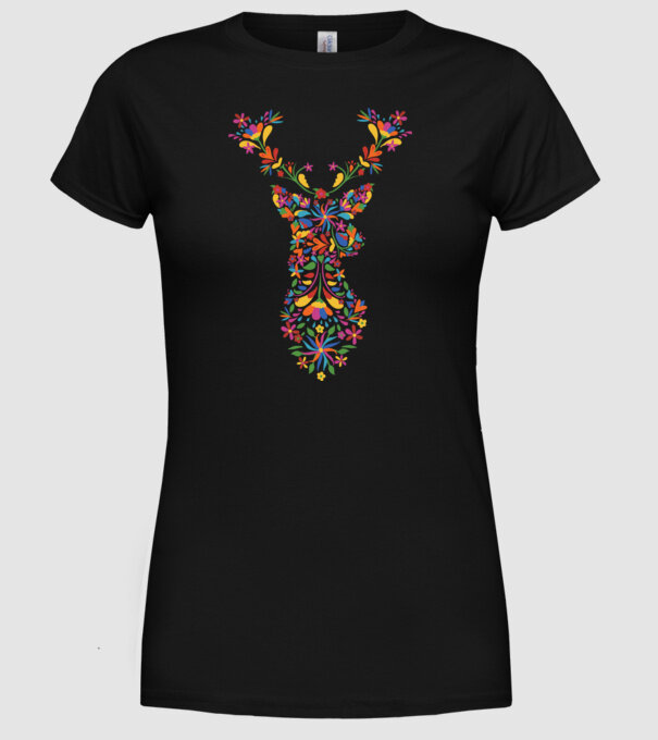 Cerb cu motive florale Floral model negru pe tricou