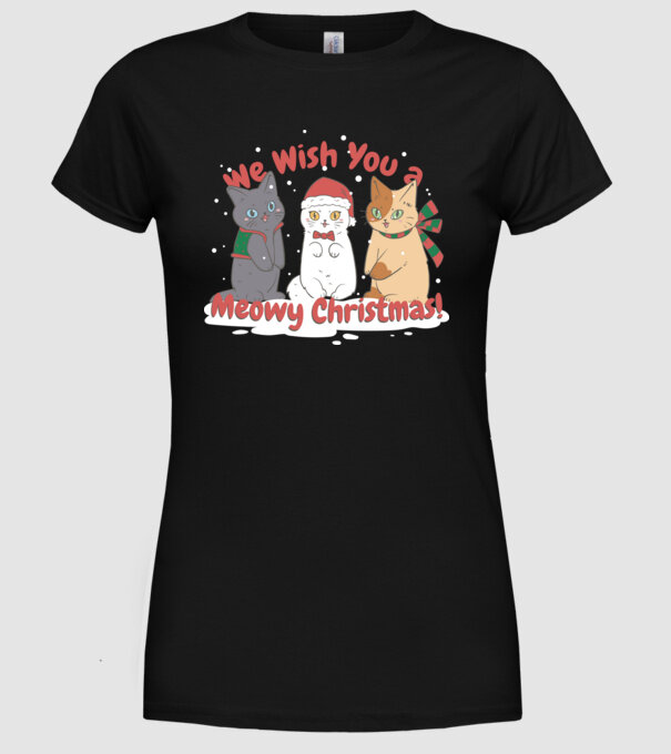 We wish You a Meowy Christmas model negru pe tricou