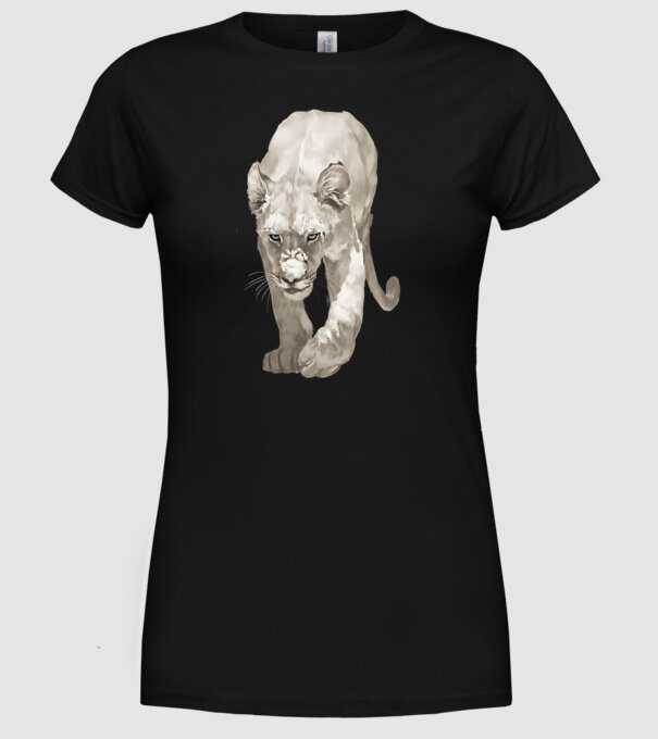 white lion model negru pe tricou
