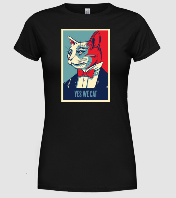 Yes We Cat poster cu pisică model negru pe tricou