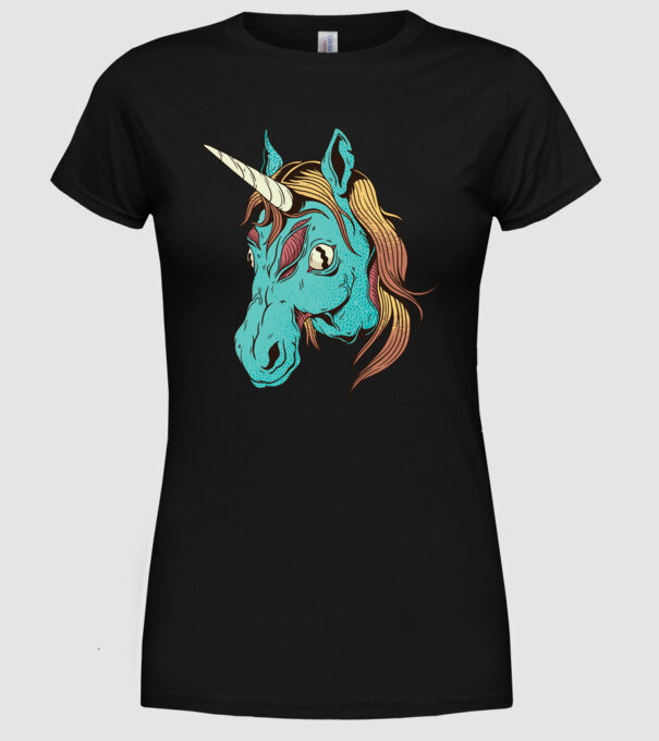 Unicorn Zombie model negru pe tricou