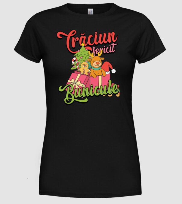 CRĂCIUN FERICIT BUNICULE model negru pe tricou
