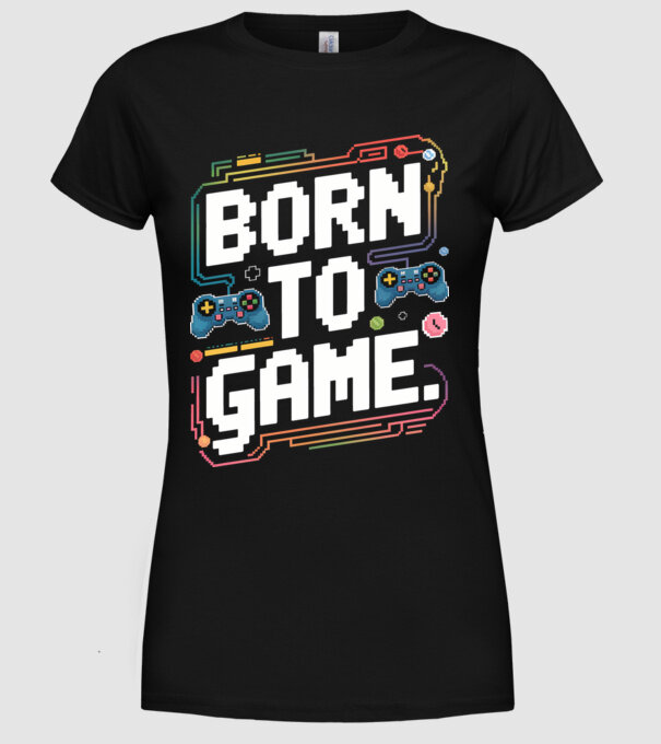 Born to Game Pixel Negru model negru pe tricou