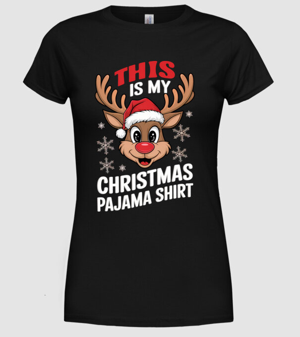 Christmas Pajama Reindeer Negru model negru pe tricou