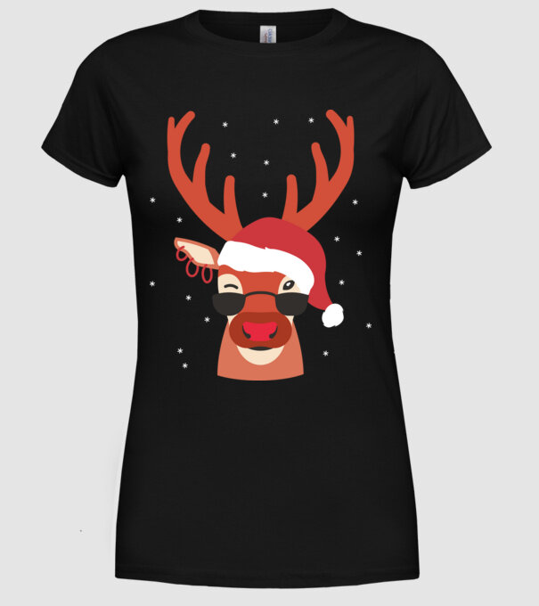 Cool Reindeer Rudolph model negru pe tricou