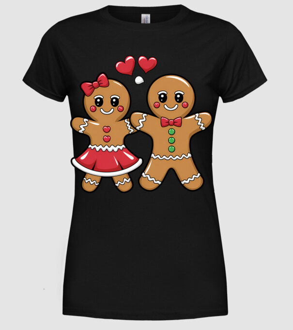 cuplu de turtă dulce în dragoste model negru pe tricou