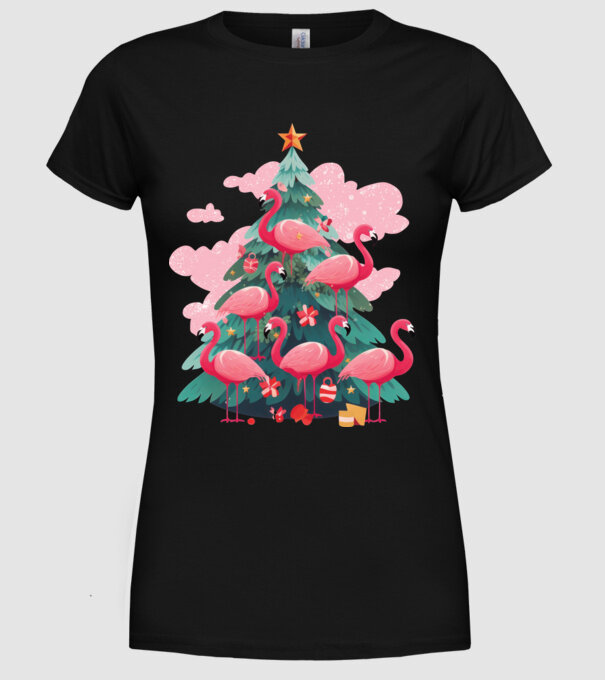 flamingo pom de Crăciun model negru pe tricou