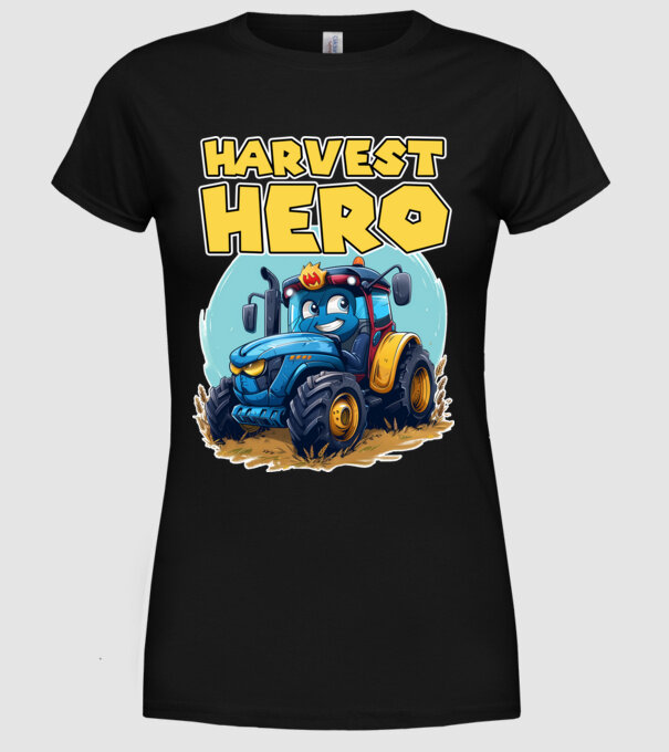 Harvest Hero Tractor model negru pe tricou