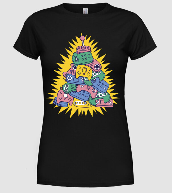 Joystick pom de Crăciun model negru pe tricou