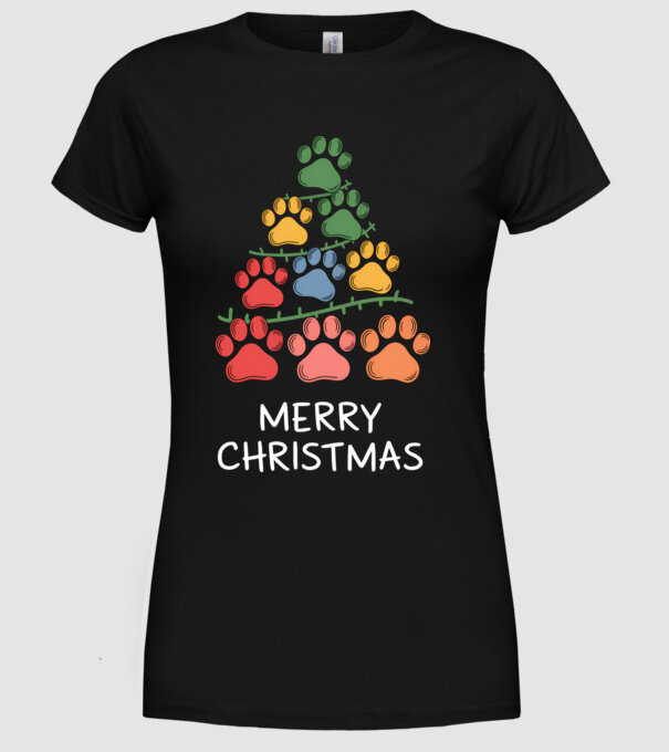Merry Christmas Paws Negru model negru pe tricou