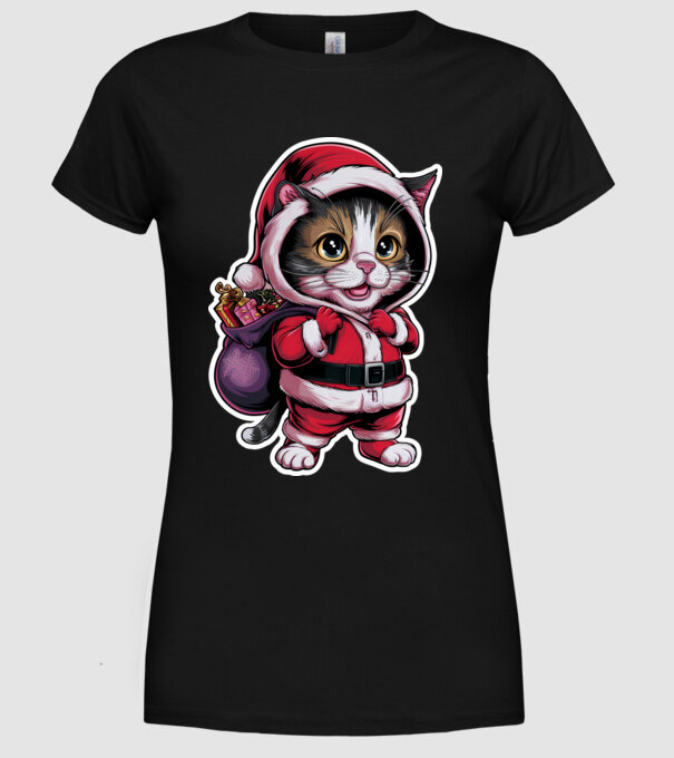 Santa Cat model negru pe tricou