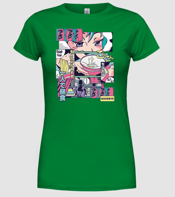 Anime Vaporwave Ramen model verde pe tricou