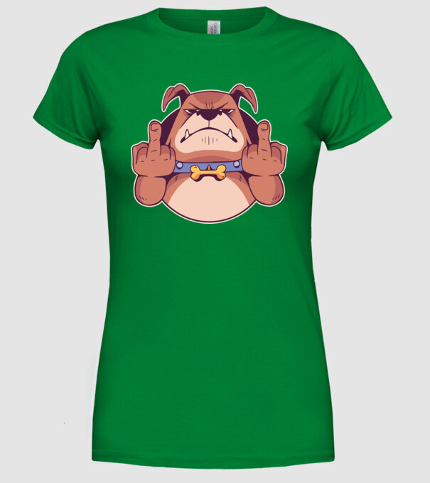 Bulldog arată degetul model verde pe tricou