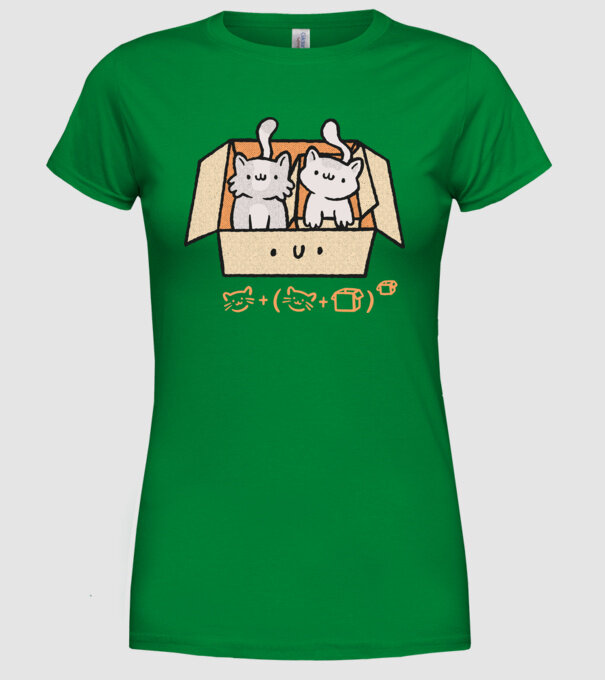 Cutie cu pisică drăguță model verde pe tricou