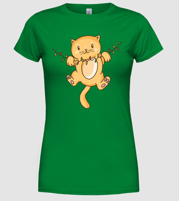 Pisică drăguță Crăciun model verde pe tricou