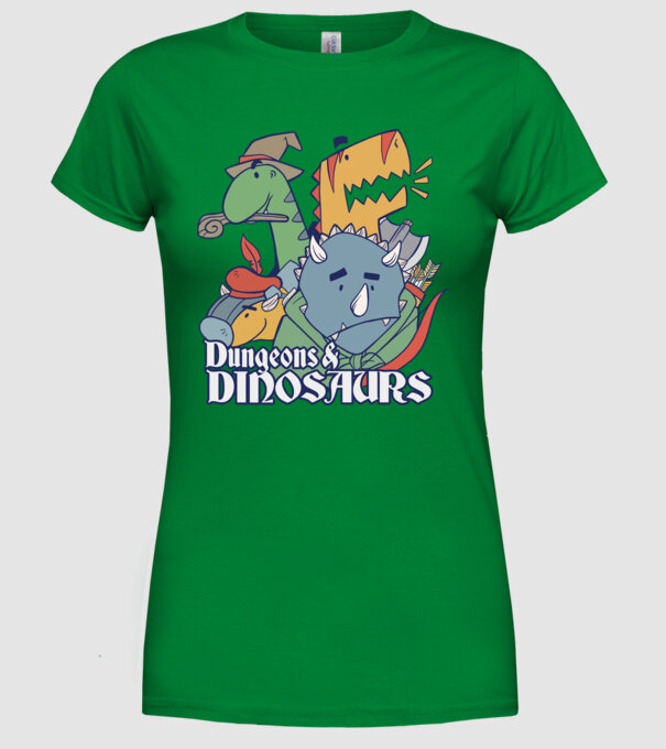 Dungeons and Dinosaurs model verde pe tricou