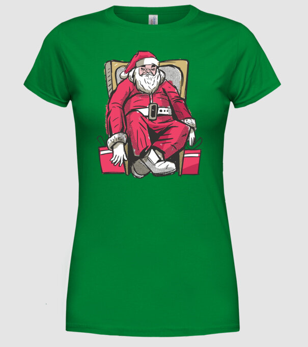 Moș Crăciun Obosit model verde pe tricou