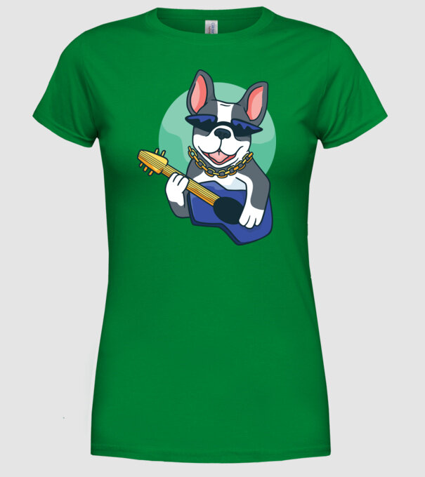 Bulldog Chitarist model verde pe tricou