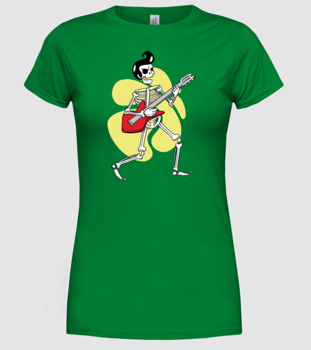 Schelet Elvis cu chitară model verde pe tricou
