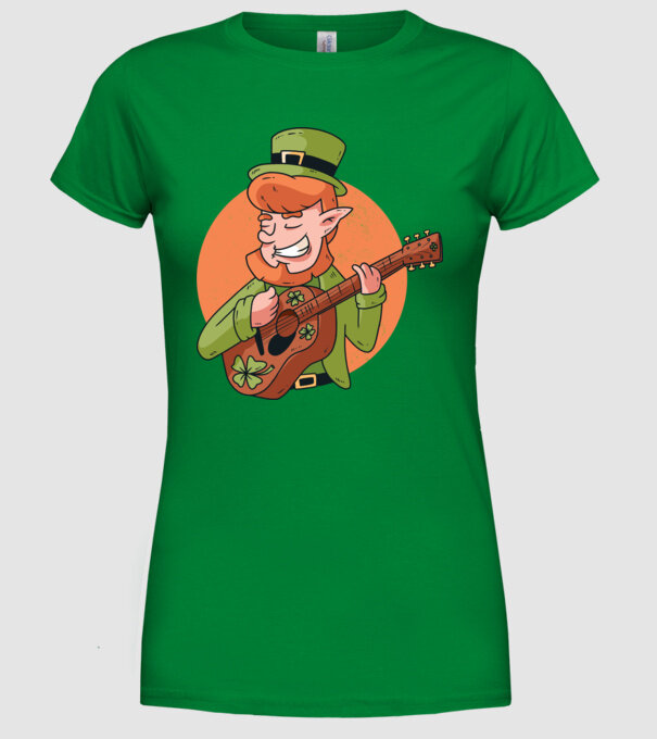 Chitarist Leprechaun irlandez St Patrick model verde pe tricou