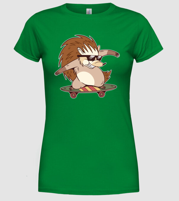 Arici Skateboarder model verde pe tricou