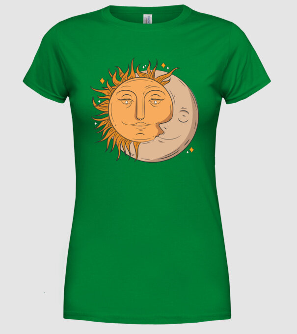 Luna și Soarele model verde pe tricou