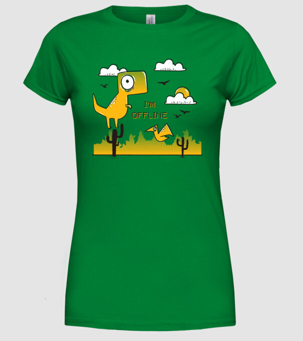 'I''m Offline - tricou amuzant cu dinozaur' model verde pe tricou