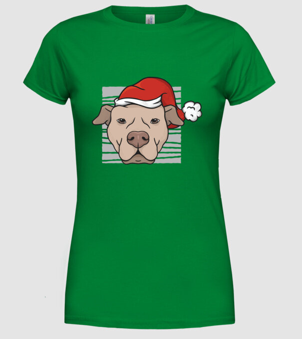Pitbull de Crăciun model verde pe tricou