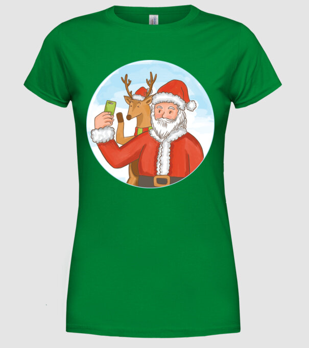 Selfie de Crăciun model verde pe tricou