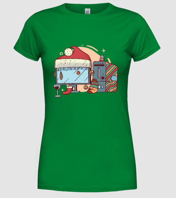 Computer de Crăciun model verde pe tricou