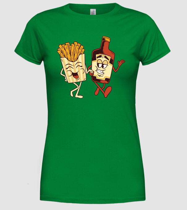 Ketchup + cartofi prăjiți model verde pe tricou