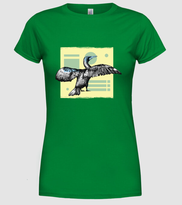 Pasăre cormoran model verde pe tricou