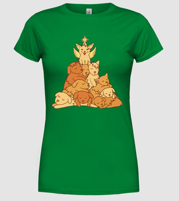 Pom de Crăciun cu Câine model verde pe tricou