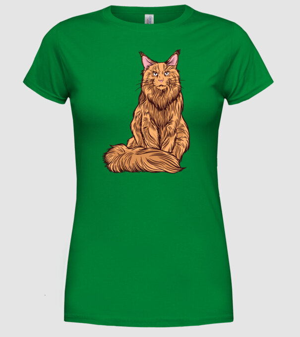 Pisică Maine Coon model verde pe tricou