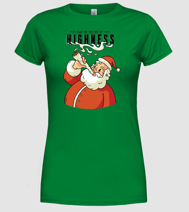 Merry Highness Mikulás fumează iarbă model verde pe tricou
