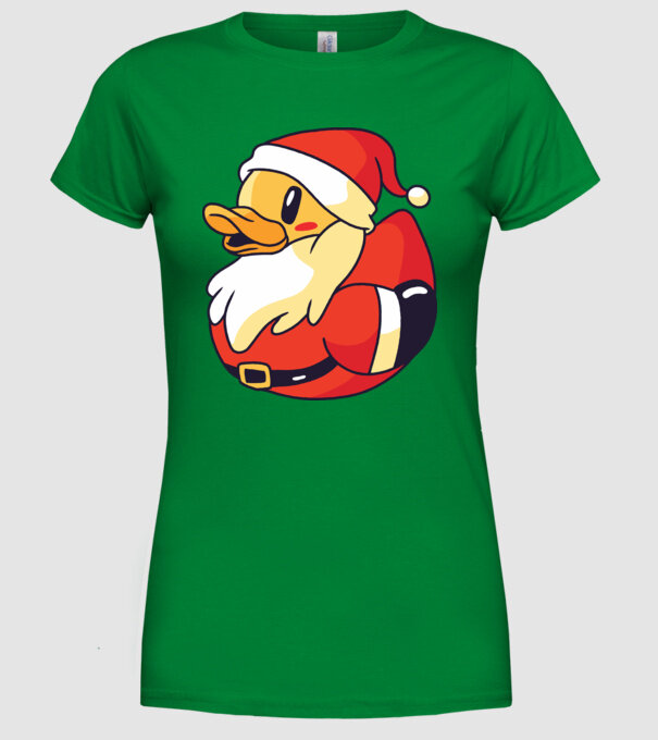 Tricou Moș Crăciun Rață model verde pe tricou